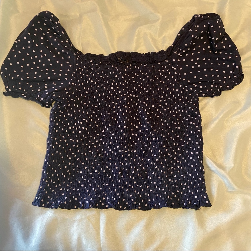 Navy American Eagle Polka Dot Top Medium